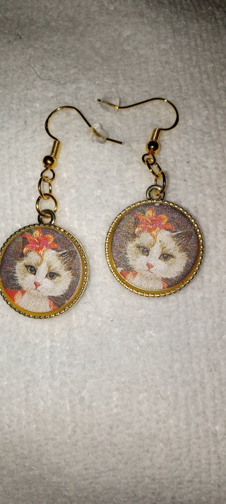 Cute cat earrings gold over sterling earrings