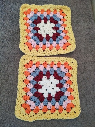 Lot of 2 Hand Crocheted Cotton Granny Square Dishcloths 