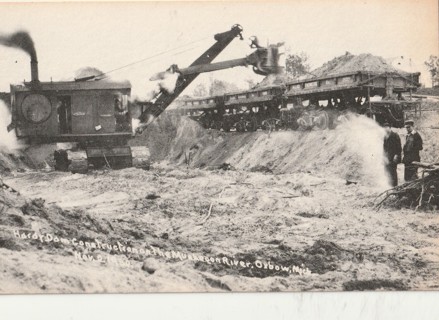 Vintage Unused Postcard: (y): Hardy Dam Construction on Muskegon River, Oxbow, MI