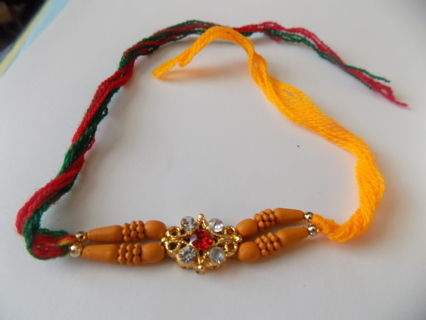 Adjustable string bracelet 1 side red and green, other yellow red stones & clear ones # 2