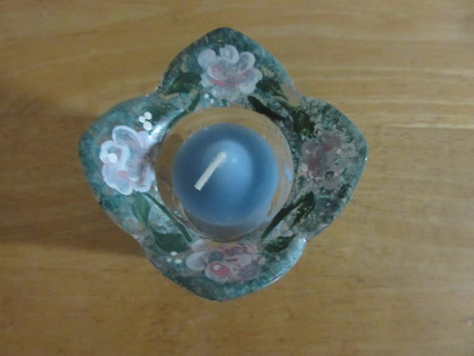 6 PartyLite Votive Candles and Glass Hand Painted Votive Candle Holder