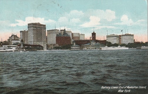 Vintage Used Postcard: 1907 Battery, Lower End Manhattan Island, NYC, NY