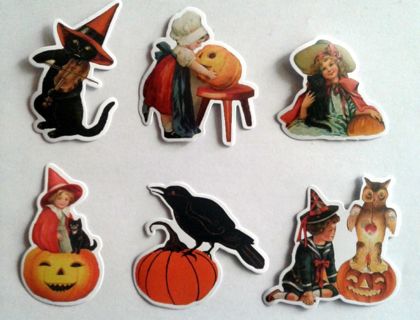 Six Vintage Style Halloween Stickers