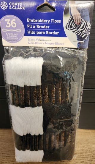 NEW - Coats & Clark - Black & White Embroidery Floss - 36 in package