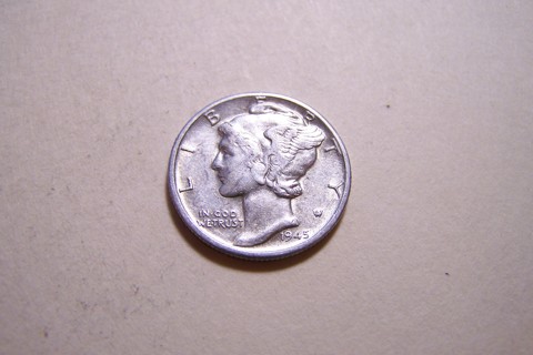 Silver 1945-D Winged Liberty Head Mercury Dime