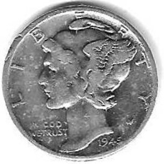 1945 Mercury Dime 90% Silver U.S. 10 Cent Coin