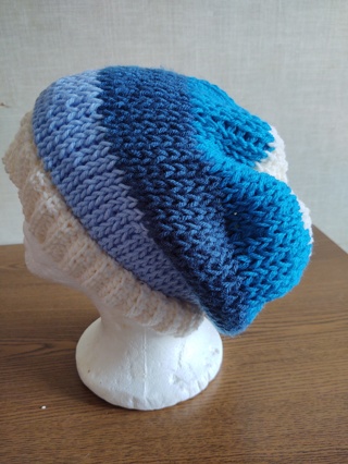 Hand Crocheted Tunisian Stitch Striped Hat