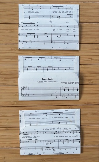 Three handmade Music themed envelopes 