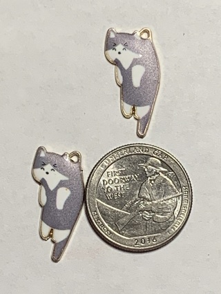CAT CHARMS~#11~GRAY~HANGING AROUND~SET OF 2~FREE SHIPPING!