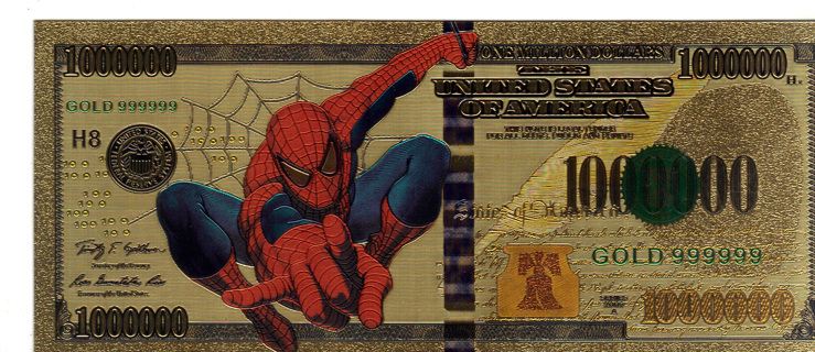 24k Gold Plated Superhero Banknote Spiderman