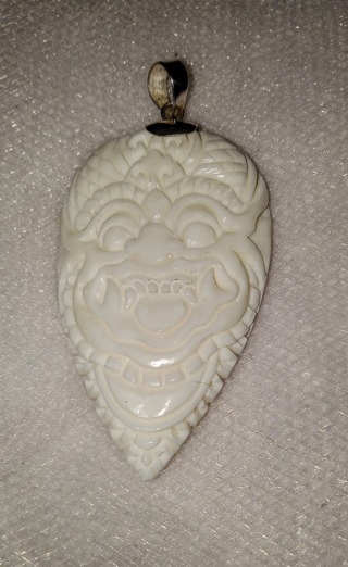 Bali Goddess Carved Bone Pendant in 925 Sterling Silver