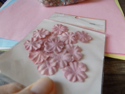 Small bag of pink silk multi petal flowers for crafting