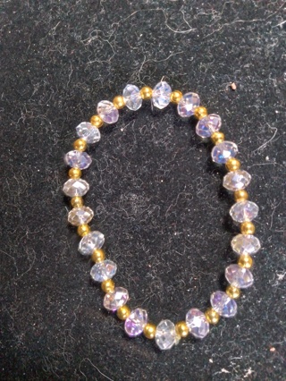 Crystal Stretch Bracelet + Gold Tone Beads