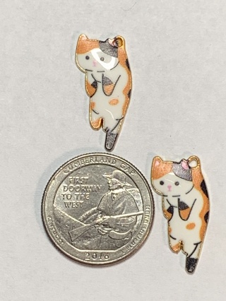 CAT CHARMS~#2~ORANGE~HANGING AROUND~SET OF 2 CHARMS~FREE SHIPPING!