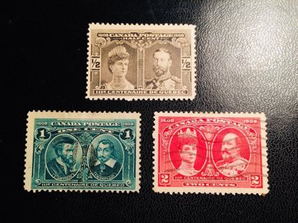  Canada Stamps 1908 Issues - 1/2 cent,1 cent & 2 cent
