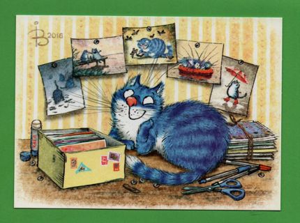 used Postcard - Keeper of the Collection - Blue Cats by Irina Zeniuk