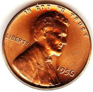 BU RED 1956-P LINCOLN WHEAT CENT From OBW