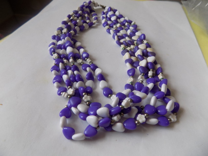 Necklace 6 strand purple and white beads