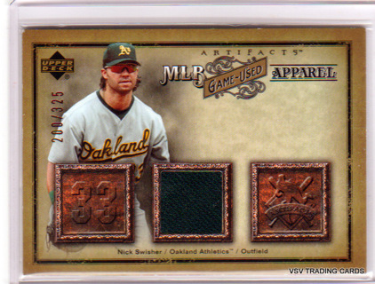 Nick Swisher, 2006 UD Artifacts GU RELIC Baseball Card #MLB-NS, Oakland Athletics, 200/325, (L1