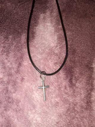Silver Cross rope cord necklace nwr