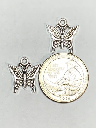 BUTTERFLY CHARMS~#11~SILVER~SET OF 2 CHARMS~SET 3~FREE SHIPPING!