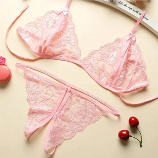 NEW Sexy elegant Lingerie Set pink panties bra top bedroom costume marriage honey moon FREE SHIPPING