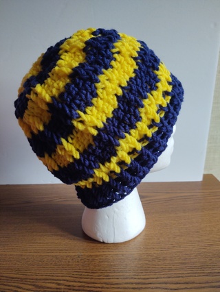 Hand Crocheted Navy and Yellow Ribbed Hat 