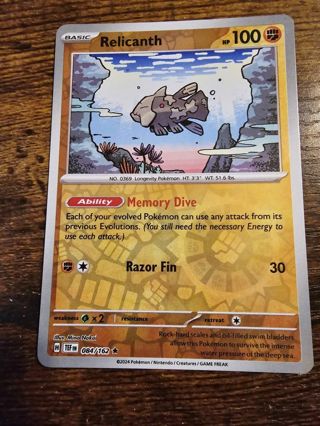 Pokemon Relicanth reverse holo rare card 084/162