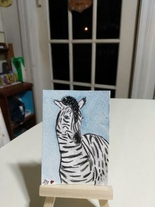 ACEO Original, Watercolor Painting 2-1/2"X 3/1/2" Zebra by Artist Marykay Bond