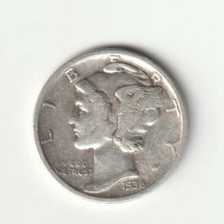 1936 Mercury Dime 90% Silver U.S. Ten Cent Coin