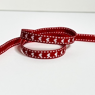 Red Heart & Stitched Grosgrain 3/8” Wide Ribbon