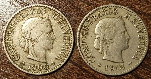 1906 & 1913 Switzerland 5 Rappen Full bold dates!