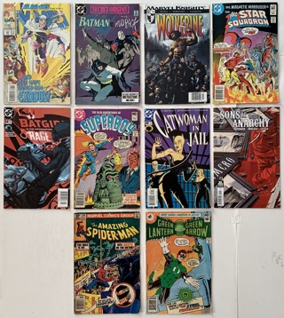 Marvel and DC Comics Lot of 10 - Spider-Man, Wolverine, Batman, Superboy, X-Men, Green Lantern