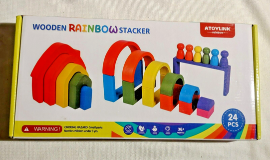 Wooden Rainbow Stacker Building Blocks 24 pc. Learning Preschool Stacking