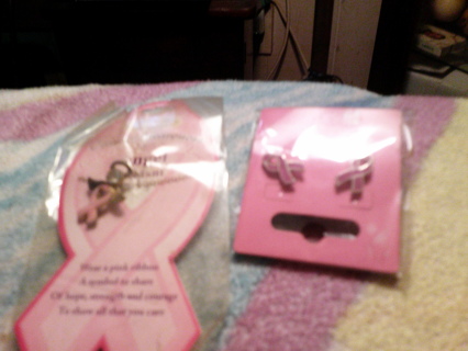 breast cancer earrings and necklace