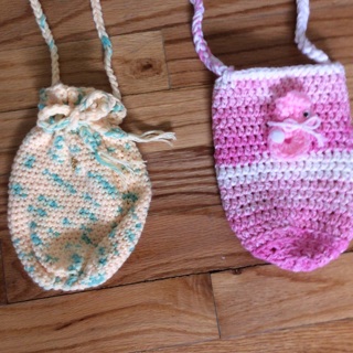 Hand Crocheted Two Easter/Spring Pouch/Sack.