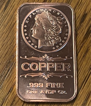 1 Oz Fine Copper Bar Morgan Dollar 