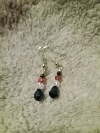 NEW Red blue crystal beaded hook earrings