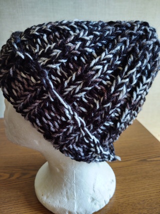 Hand Knit Black, Ombre and White Hat