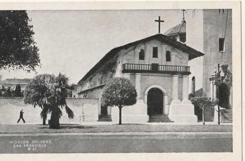 Vintage Unused Postcard: b&w: Mission Delores, San Francisco, CA