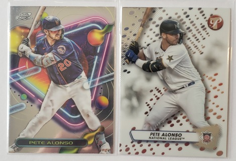 Pete Alonso 2 different 2023 Topps Cards - Cosmic Chrome # 79 & Pristine #280 - New York Mets