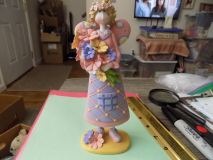 8 inch tall resin angel in pink &* purple gown pink polka dot wings clog shoes