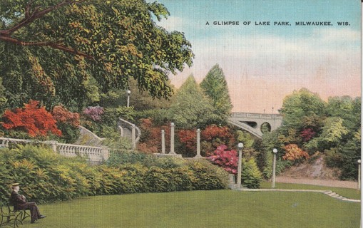 Vintage Used Postcard: b: 1939 Glimpse of Lake Park, Milwaukee, WI