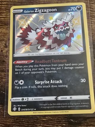 Pokemon Galarian Zigzagoon holo rare card sv078/sv122