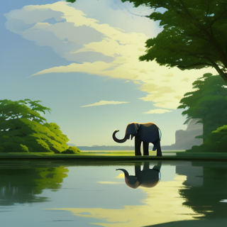 Listia Digital Collectible: Elephant drinking water with his shadow