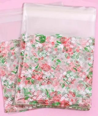 ➡️NEW⭕(4) XXL WHITE & PINK FLOWERS CELLO BAGS!⭕