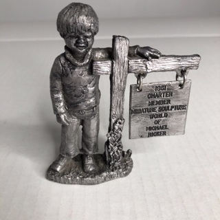 Pewter figure boy sign 1981 collectible metal 
