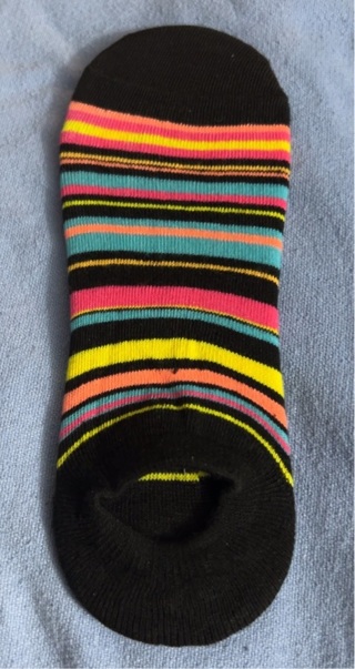 Brand New: Pair Of “No Show” Black Multi Color Striped Ladies Socks! Cute and Soft 