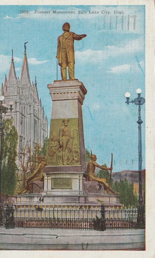 Vintage Used Postcard: k: 1943 Pioneer Monument, Salt Lake City, UT