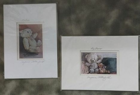 2 Double Matted 5" x 7" Teddy Bear Prints ~ Signed Suzanne Satterfield ADORABLE!